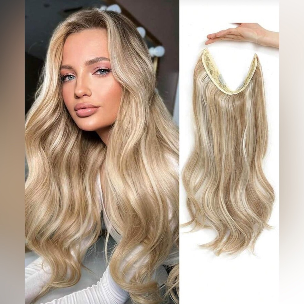 Luxury Halo Clip-In Hair Extensions – Seamless Invisible Wire, Natural Blonde